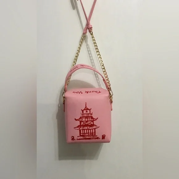 Girl’s Chinese Takeout Box Pink Chain Crossbody Bag - B218 - Picture 2 of 10